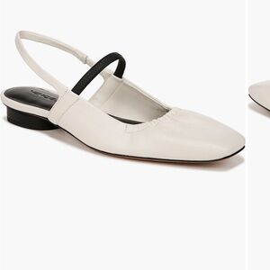 Vince Venice White Leather Slingback Mule Flat with Black Elastic Accent